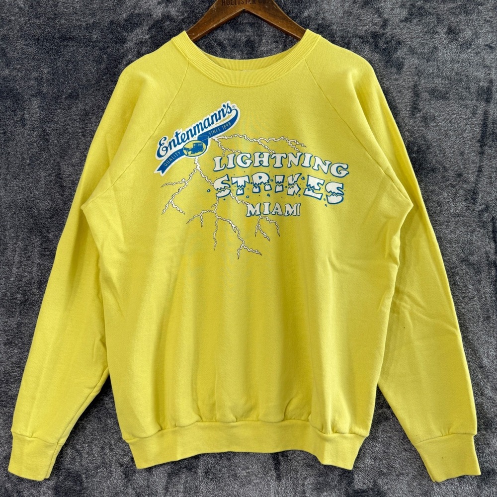 Vintage 80s‎ Entenmanns Promo Crewneck Sweatshirt Mens XL Yellow Lightning Miami